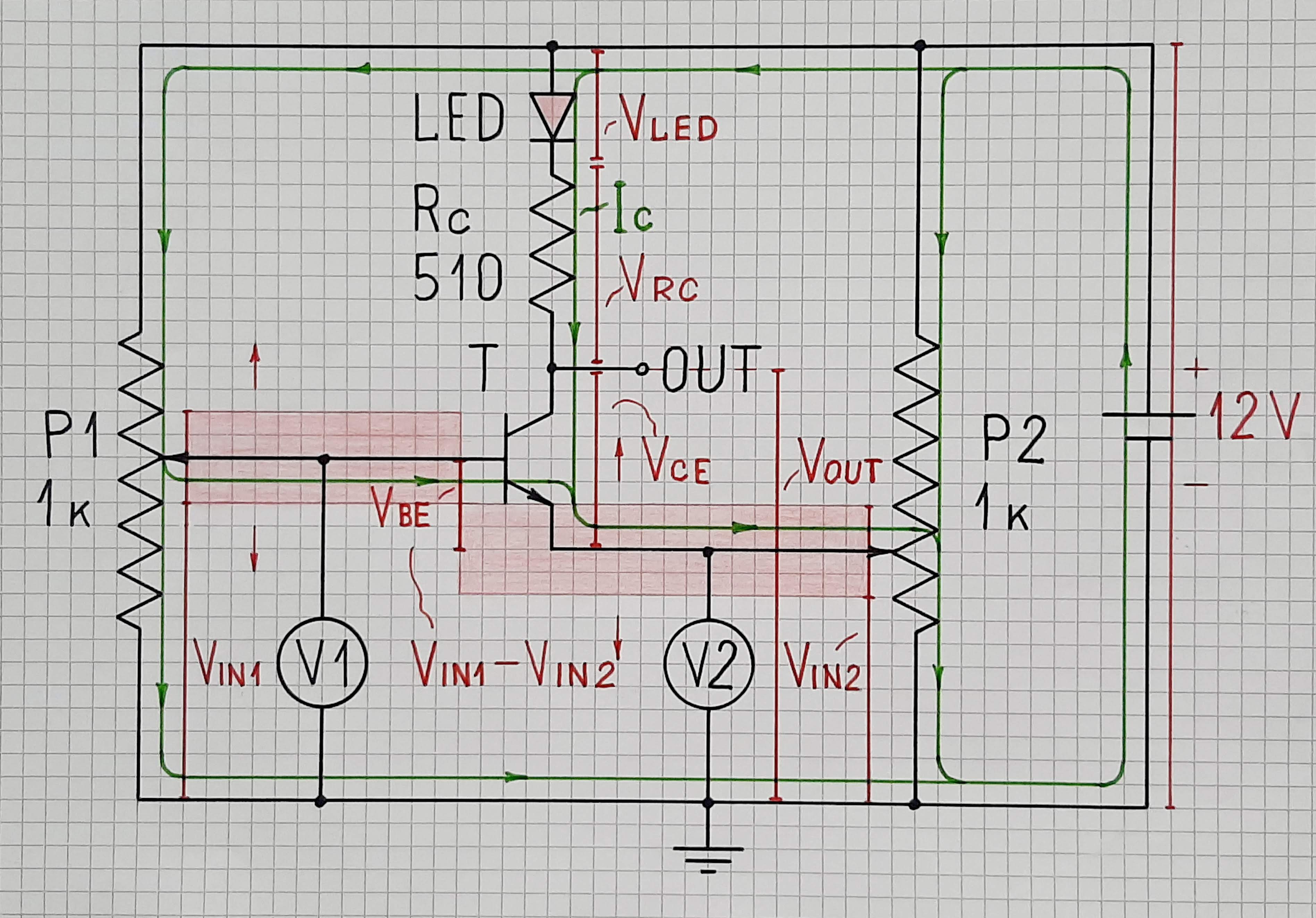 Investigating a transistor stage by applying both base and emitter inpout voltages (common mode)