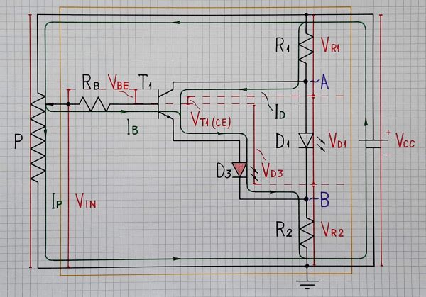3-LED voltage indicator (at positive input voltage)